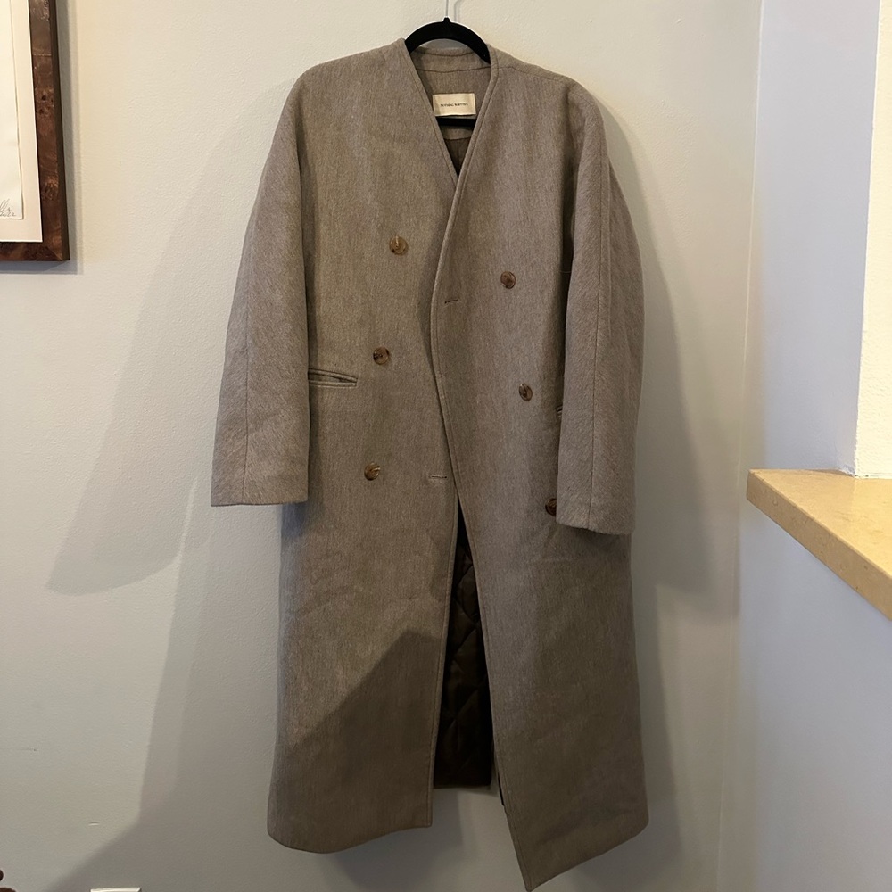 Collarless Grey Nothing Written Wool Coat
